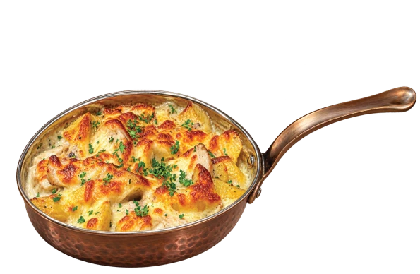 КАРТОФЕНА ЗАПЕКАНКА С БЕКОН И ГЪБИ